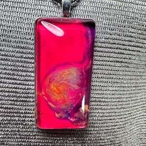 Artistic Pink and Red Pendant Handmade Hand Painted OOAK Necklace 18’ 4174 B